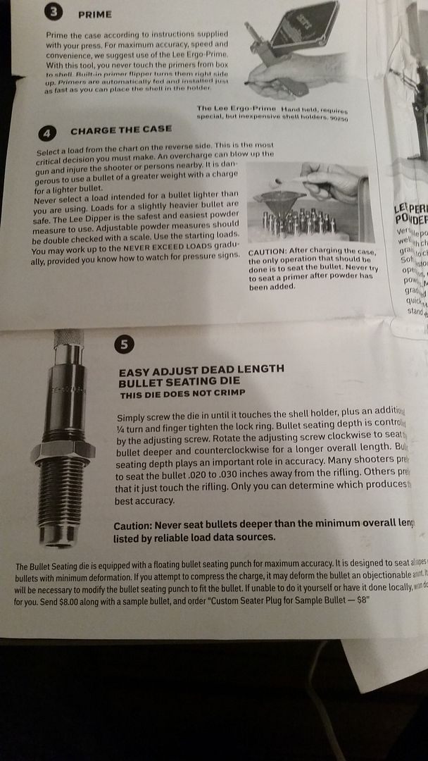 Seating die instructions say "to shell holder" but Lee video says "to